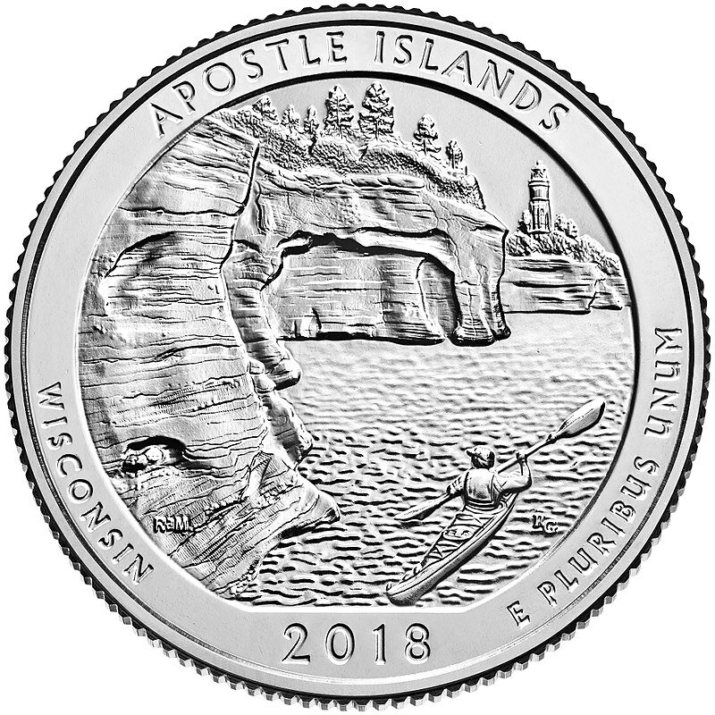 картинка 25 центов США "Национальные озёрные побережья островов Апостол" (№ 42). 2018 г. 