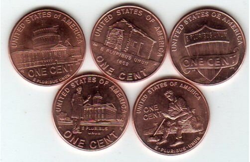 картинка Набор одноцентовых монет "200 лет со дня рождения Авраама Линкольна" (5 монет) , 2009-2013 гг. 