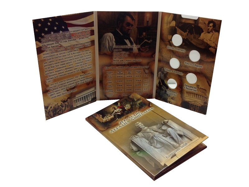 картинка Капсульный альбом под серию из пяти монет США - Жизнь Авраама Линкольна номиналом 1 цент (иг) 