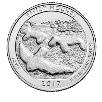 картинка 25 центов США Национальный памятник "Effigy mounds" (№ 36), 2017 г. 