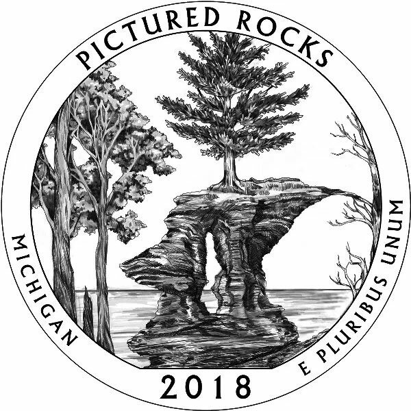 картинка 25 центов США Национальный парк "Pictured rocks" (№ 41), 2018 г. 