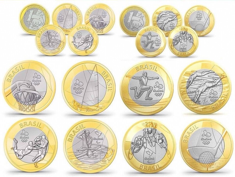 картинка Набор из 17-и монет Олимпиада-2016 в Бразилии номиналом 1 реал 